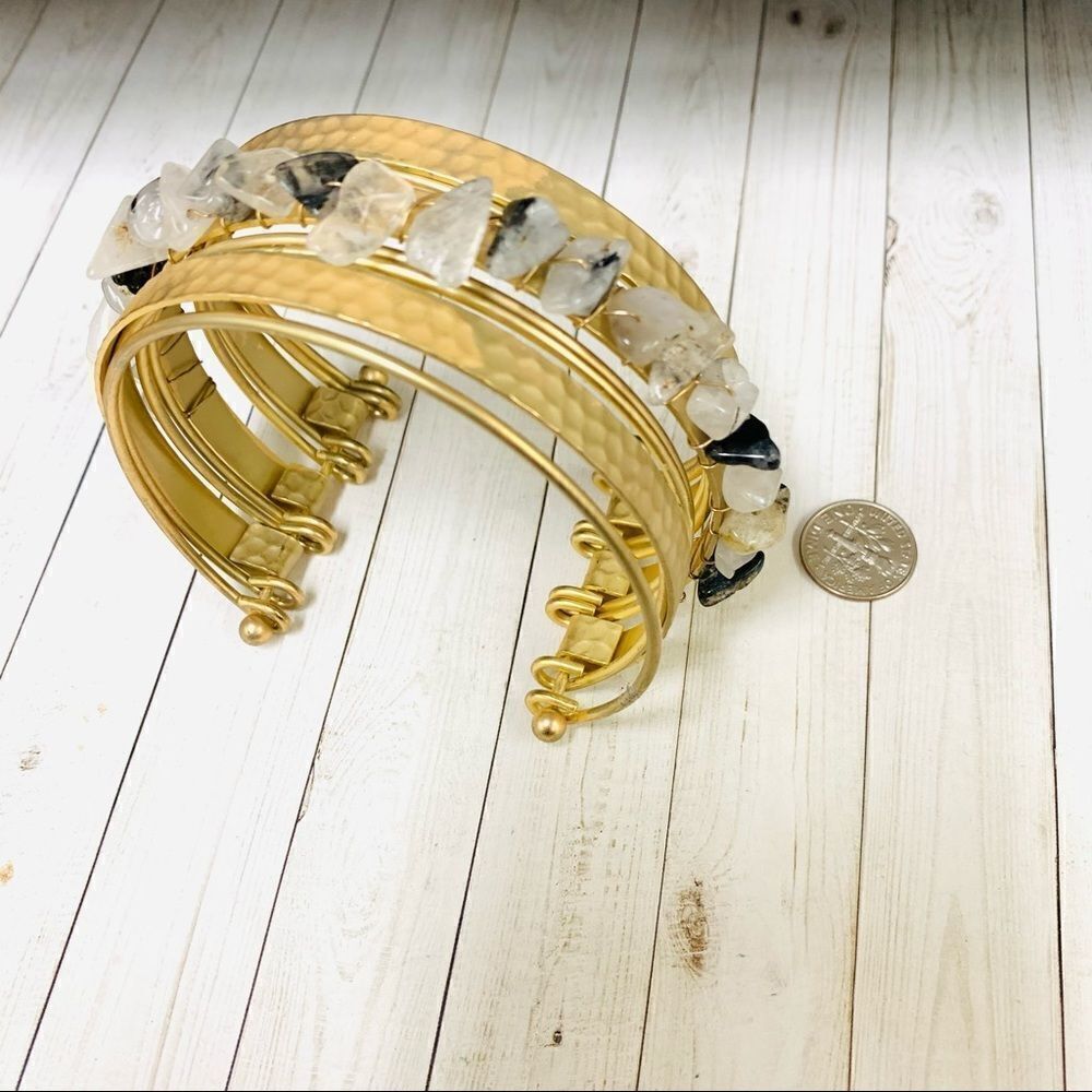 Matte Gold and Quartz Multi Cuff Bracelet